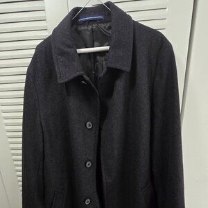 Perry Ellis Portfolio Mens 442 L Black/Gray Wool Overcoat Made in USA Oversized